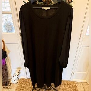 Loft Little Black Dress Knit Sweater Dress with Semi Sheer Long Sleeves 24/26